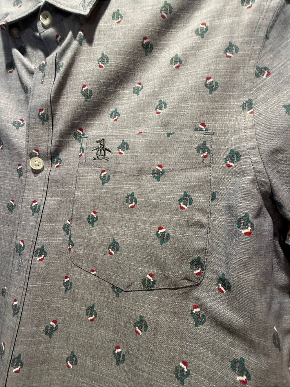 Men's Grey Printed Button-Up Shirt with Pocket